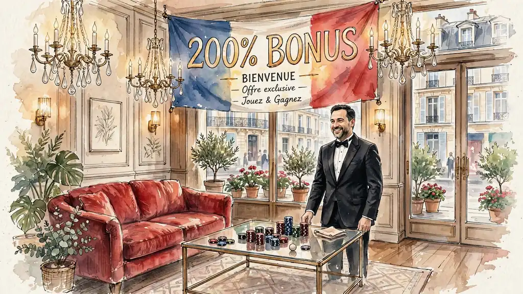 Casino parisien élégant avec drapeau français et bonus 200 %